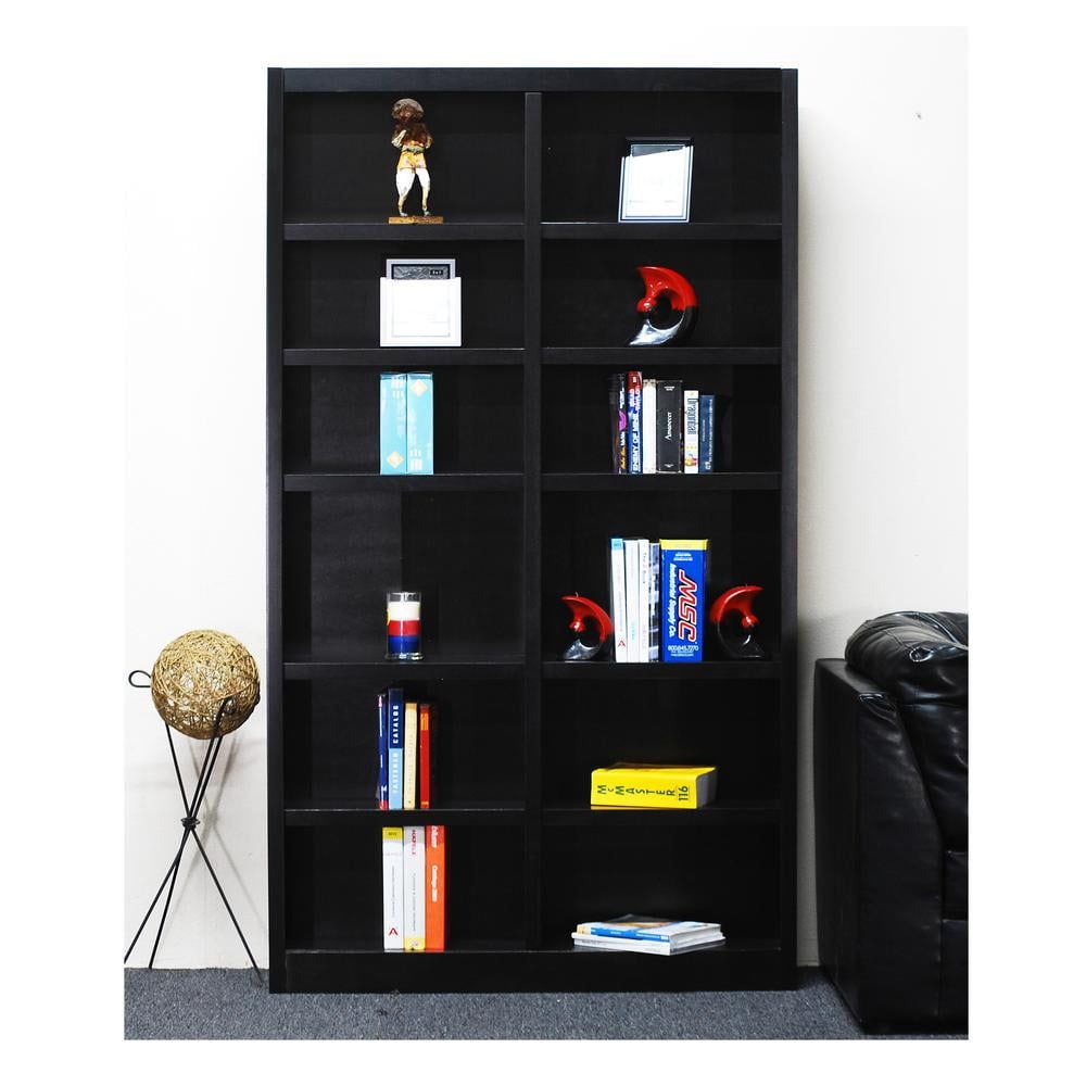 Espresso Finish Solid Wood Double Wide 12-Shelf Adjustable Bookcase