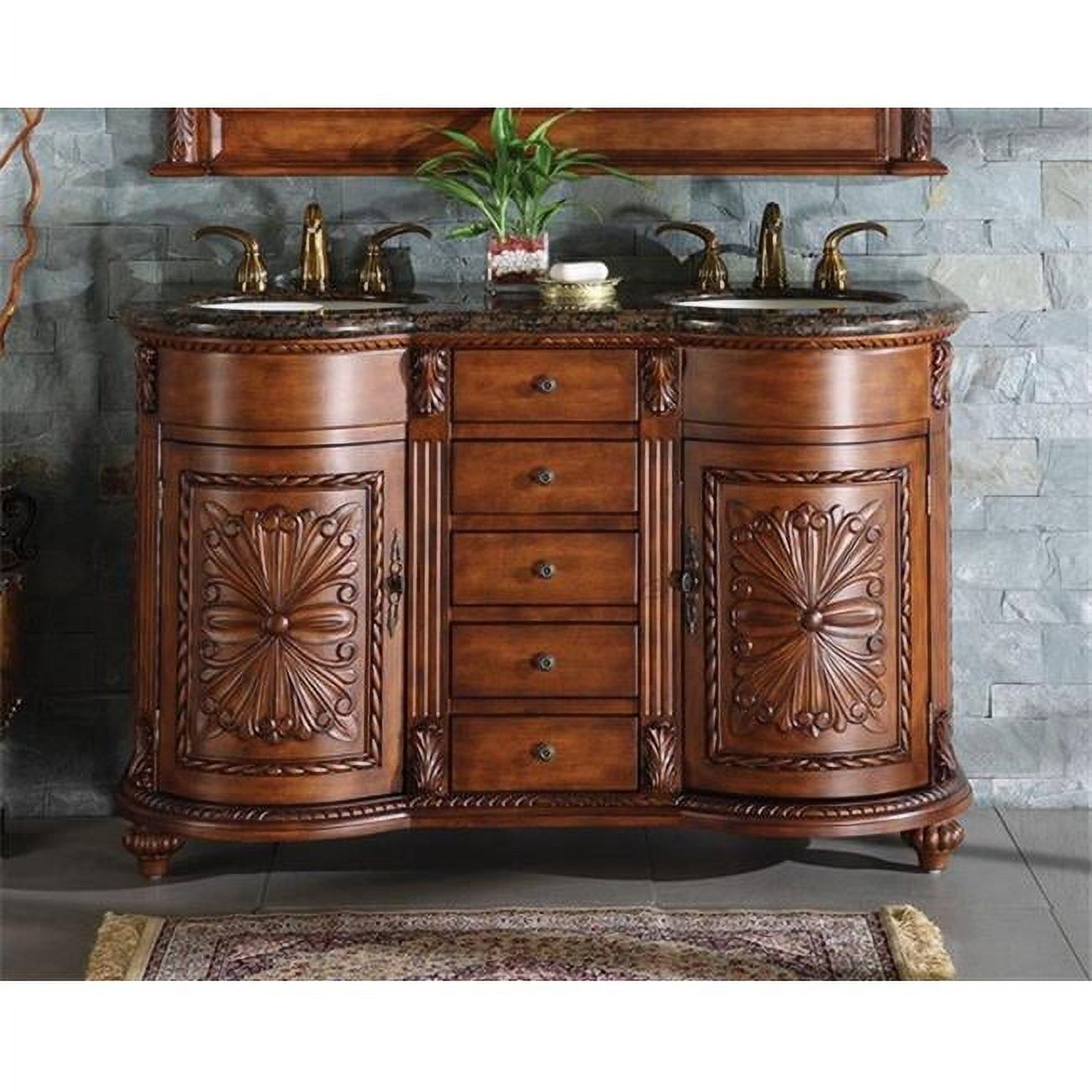 Chestnut Solid Wood Double Sink Vanity with Granite Top