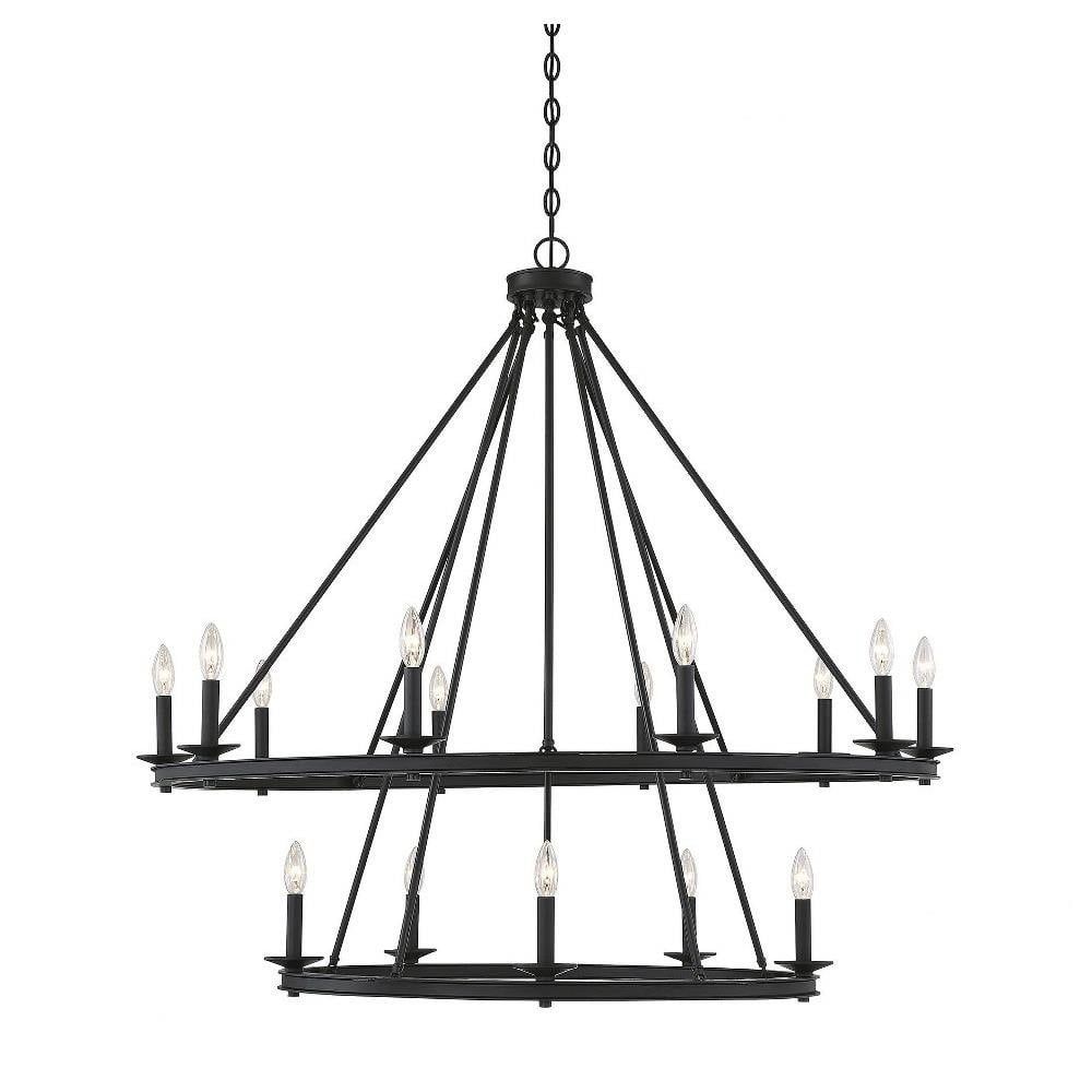 Matte Black Two-Tier Fifteen-Light Candle Chandelier