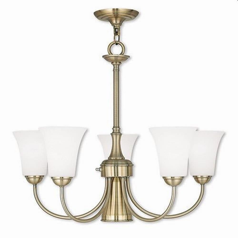 Elegant Antique Brass 6-Light Chandelier with Satin Opal White Glass
