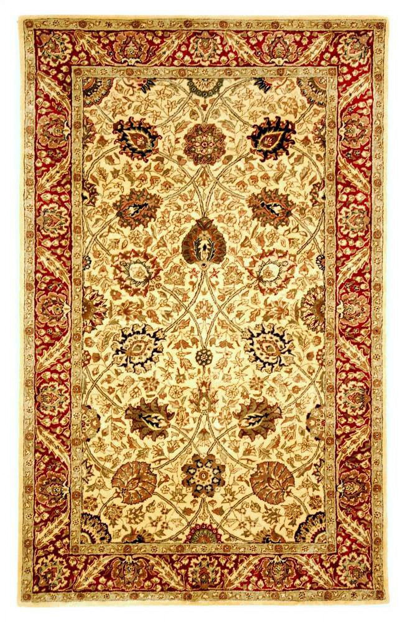 Ivory and Red Hand-Tufted Wool Persian Rug, 3' x 5'