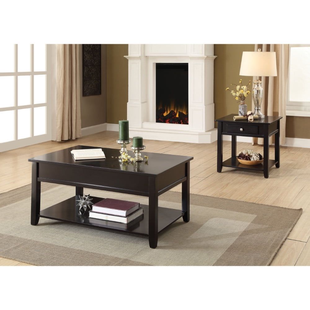 Black Rectangular Wood Lift-Top Coffee Table with Storage