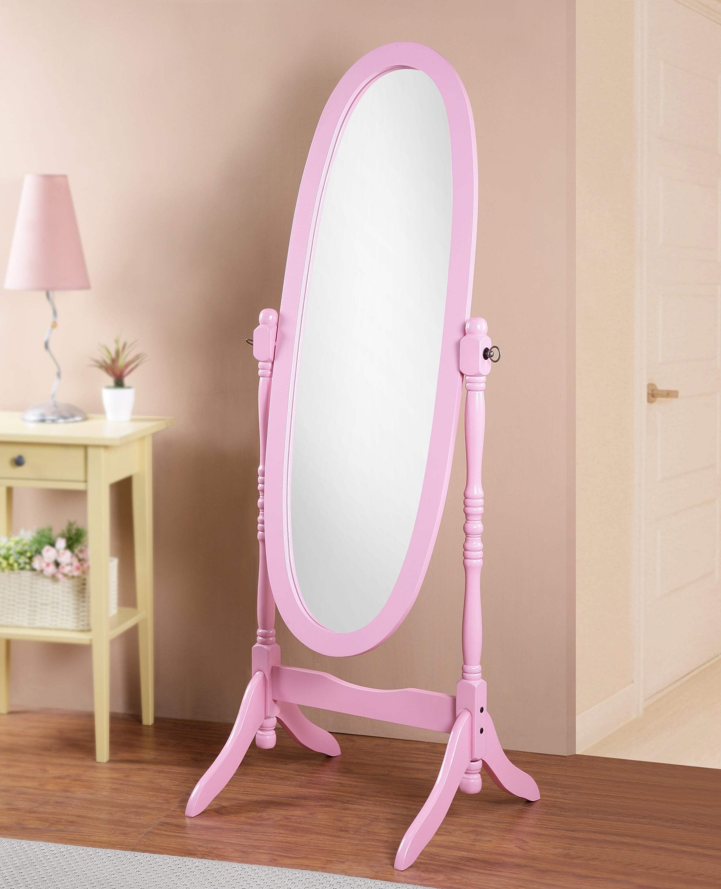 Pink Full Length Oval Wood Freestanding Cheval Mirror