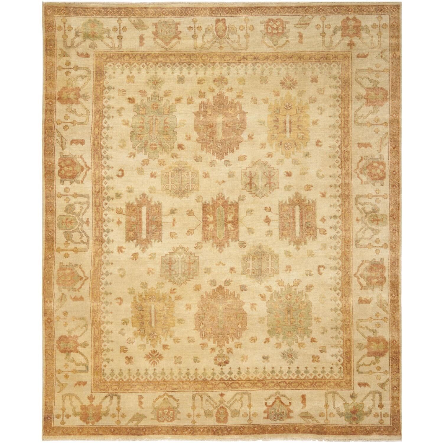 Hand-Knotted Ivory Wool Oushak Rug, 8' x 10', Easy Care