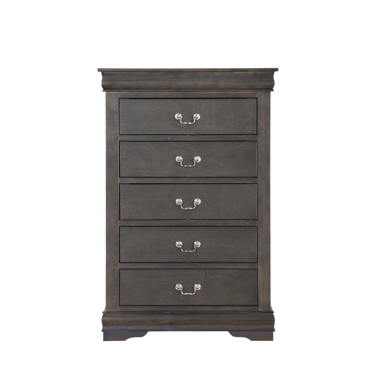 Elegant Gray Wooden Chest with Five Dovetail Drawers and Nickel Handles