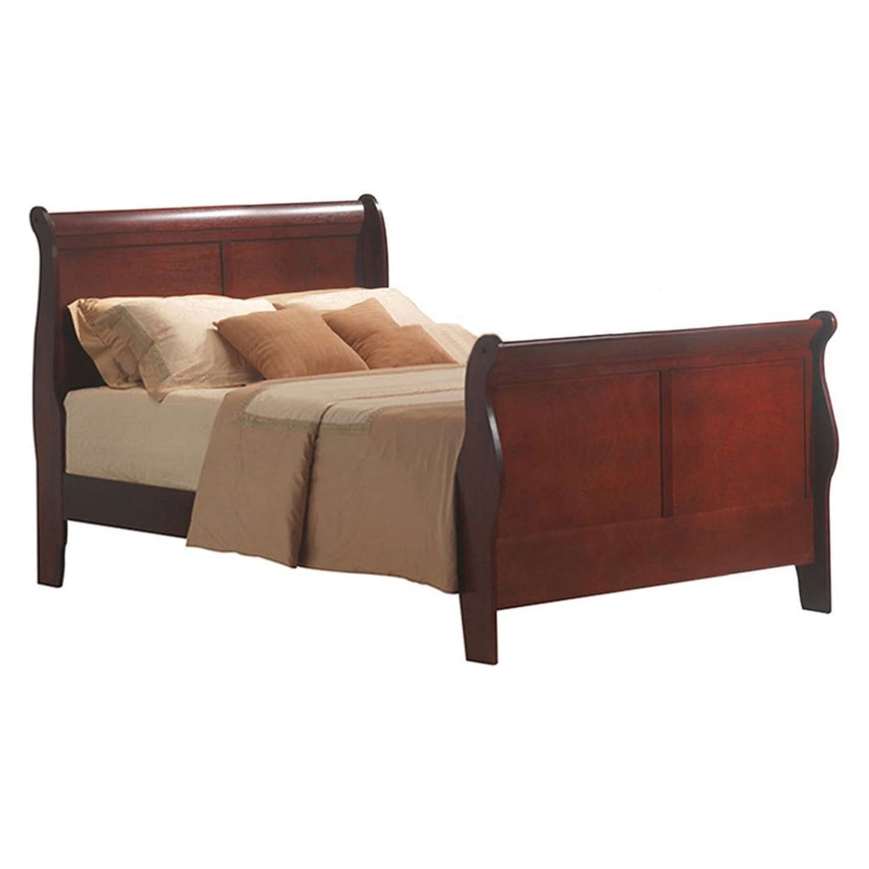 Cherry Brown Twin Size Traditional Wood Sleigh Bed