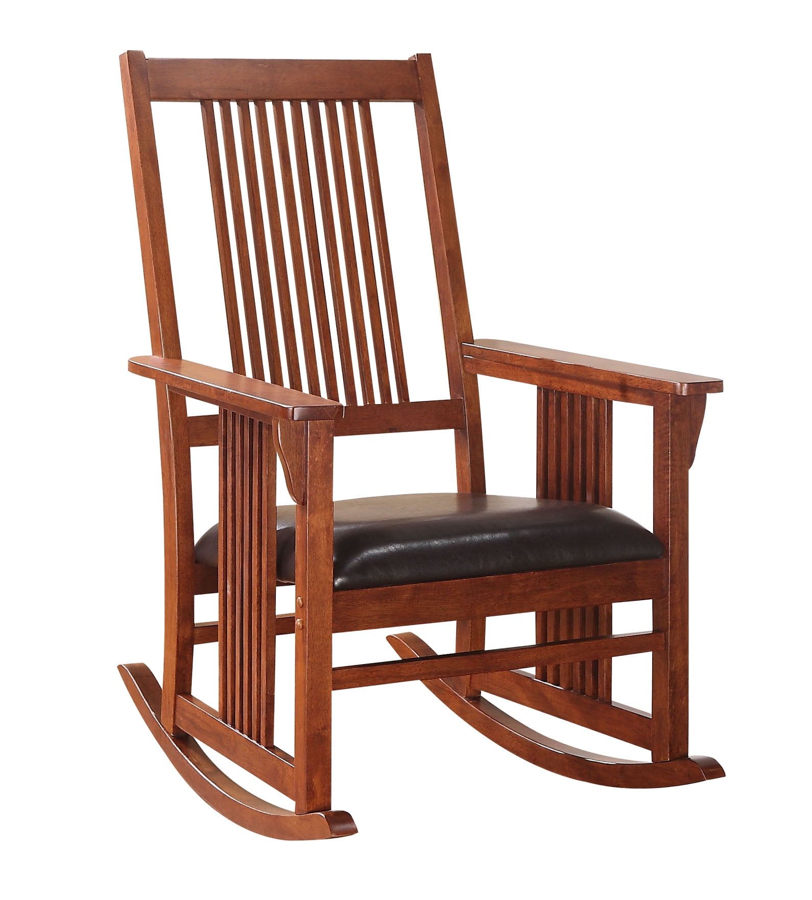 Tobacco Brown and Black Wood Rocking Chair with Slat Back