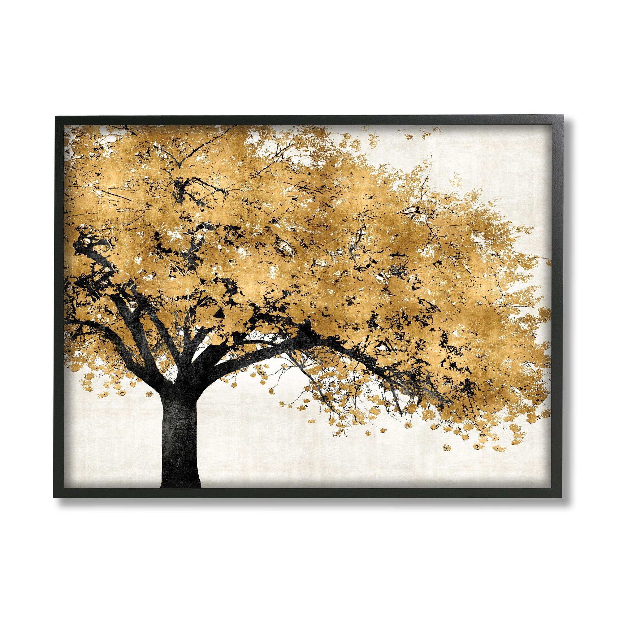 Autumn Tree with Golden Leaves on Canvas in Black Frame