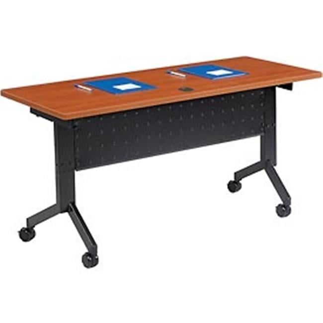 Cherry and Black Laminate Flip-Top Training Table with Casters