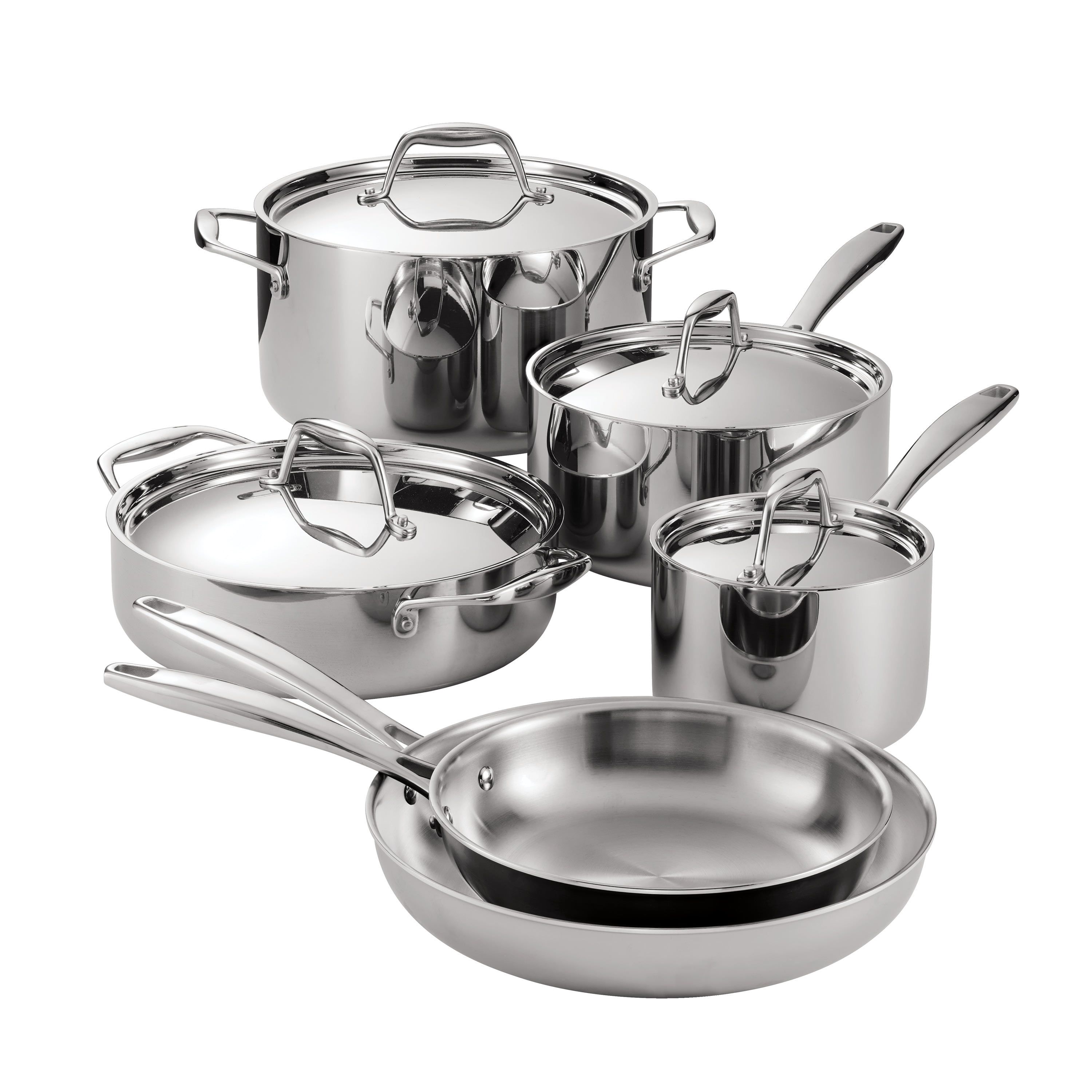 10-Piece Stainless Steel Tri-Ply Clad Cookware Set