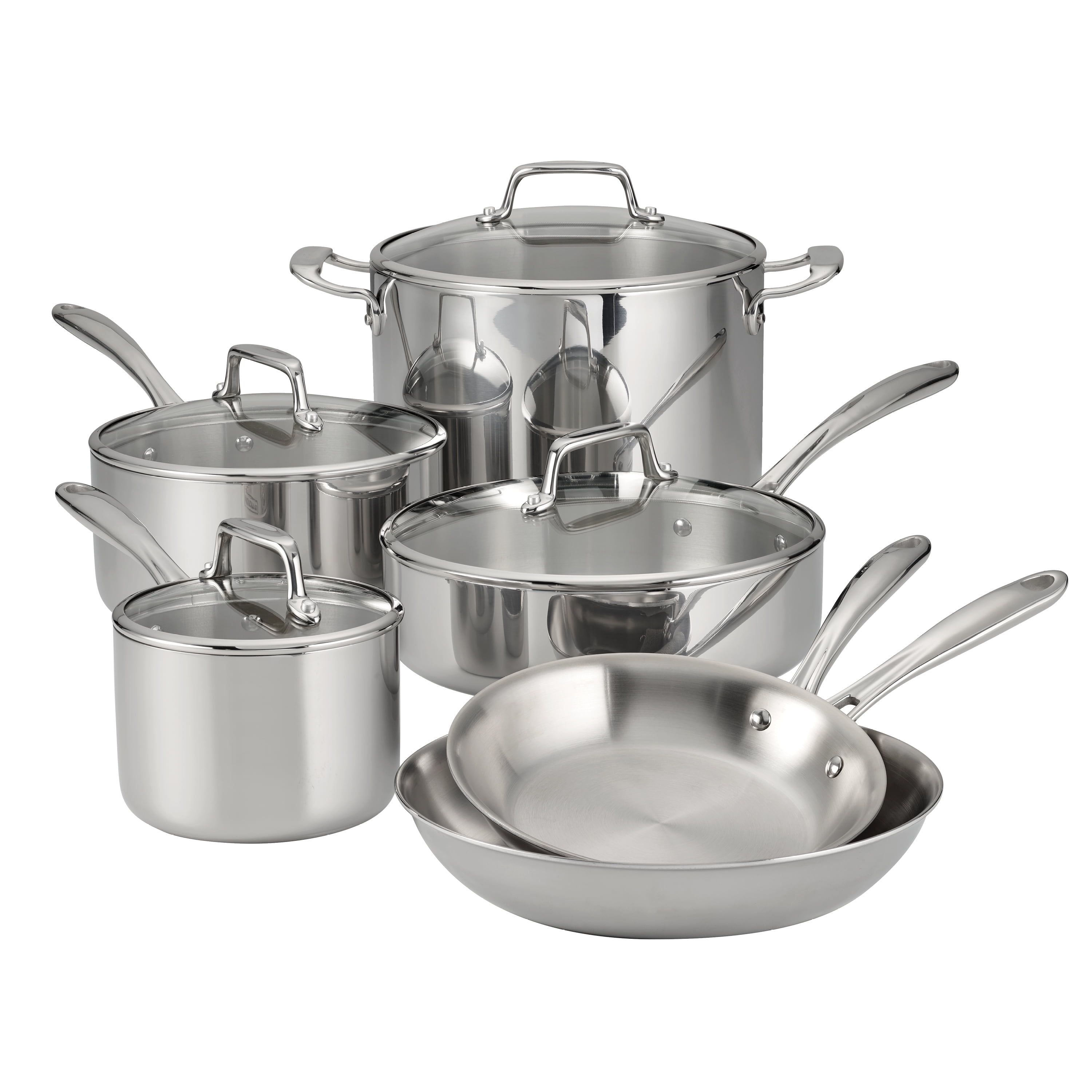 10-Piece Stainless Steel Tri-Ply Clad Cookware Set with Glass Lids