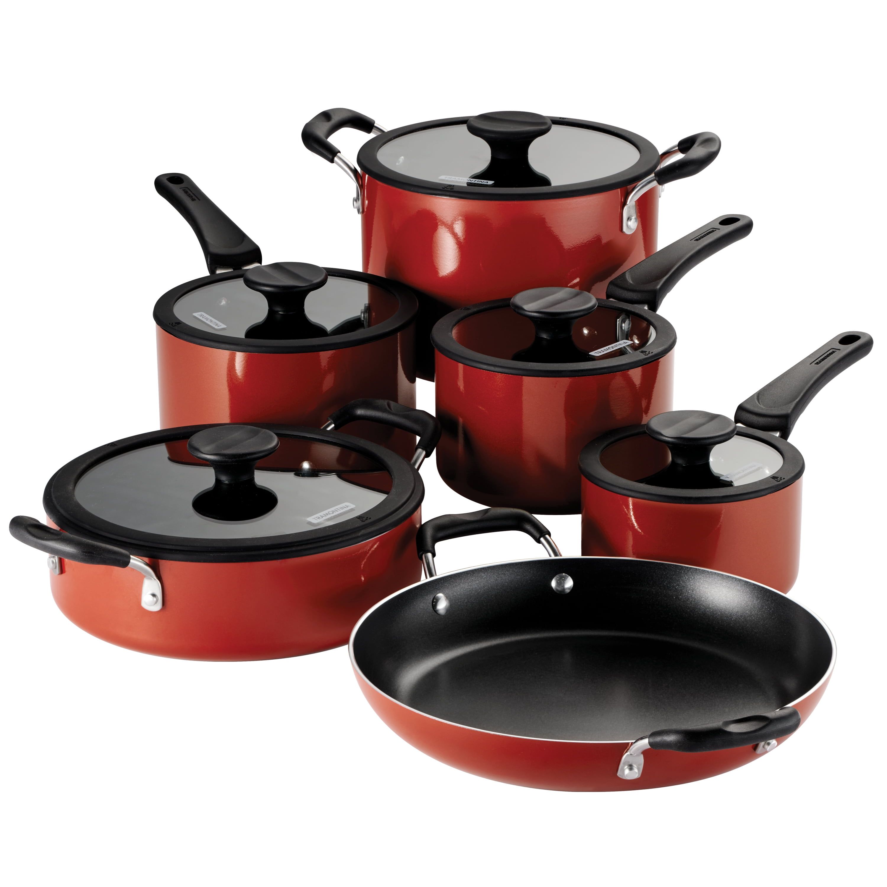 15-Piece Red Aluminum Nonstick Cookware Set with Enamel Finish