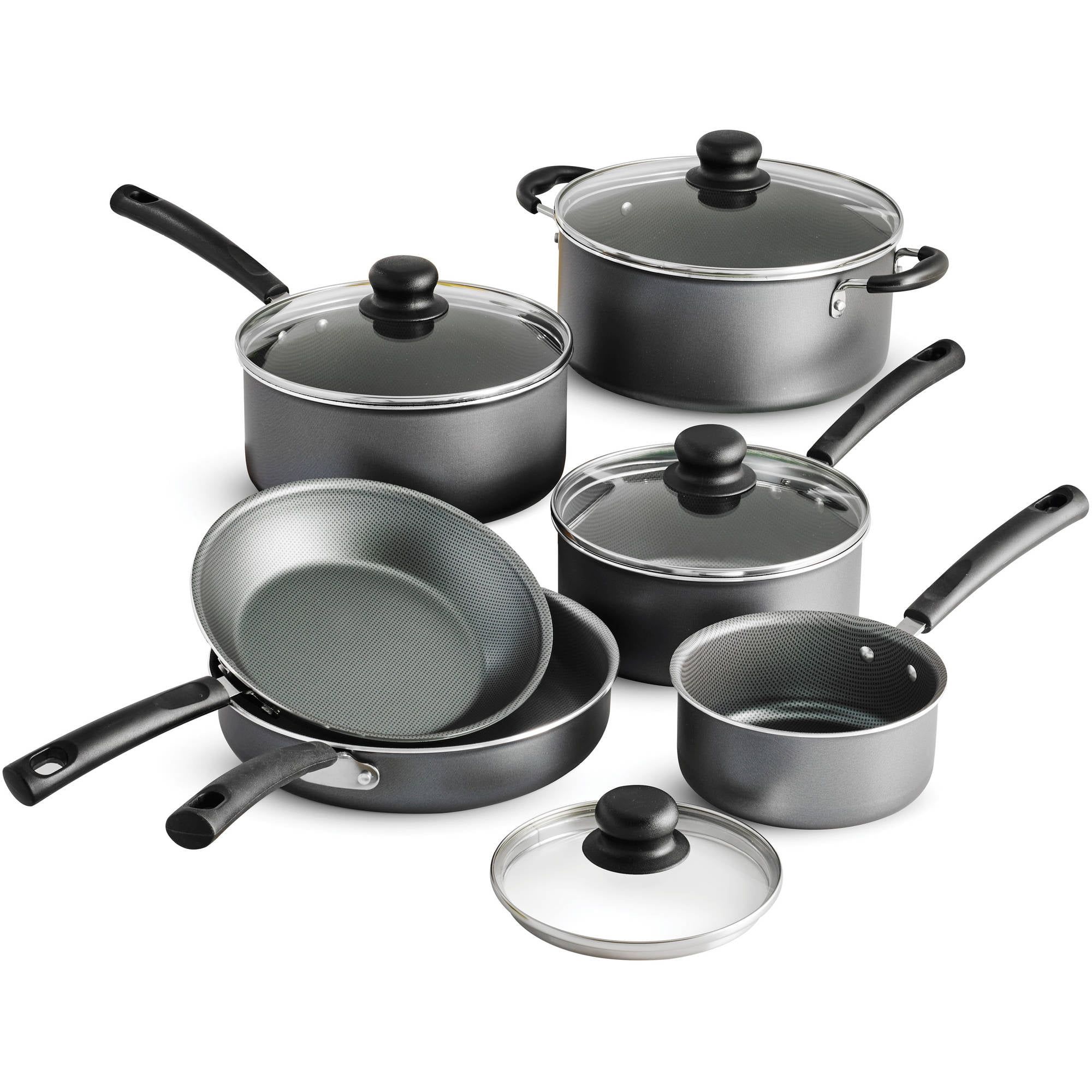 10-Piece Nonstick Stainless Steel Cookware Set with Glass Lids