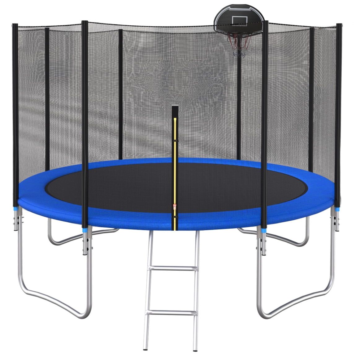 12FT Blue Outdoor Trampoline with Enclosure Net and Basketball Hoop