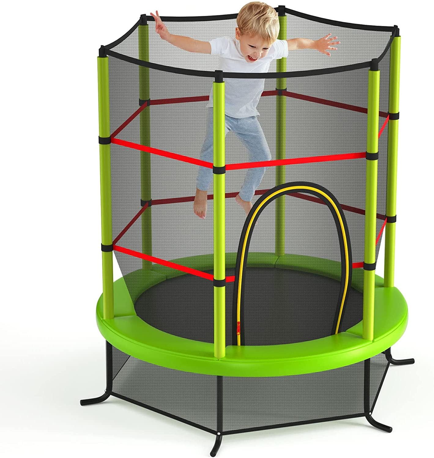 Green 55'' Kids Trampoline with Enclosure Net