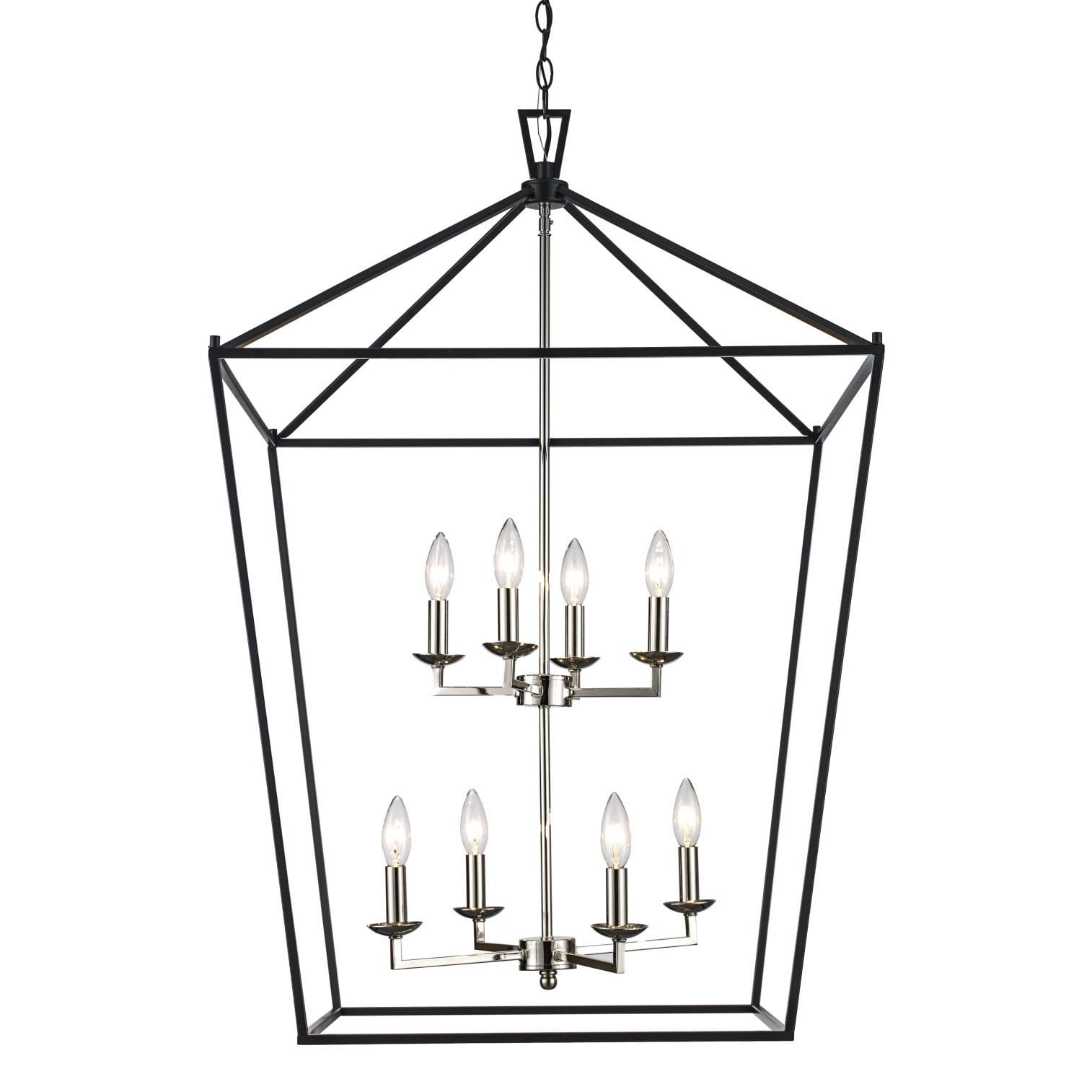 Lacey Polished Chrome & Black 8-Light Square Pendant Chandelier