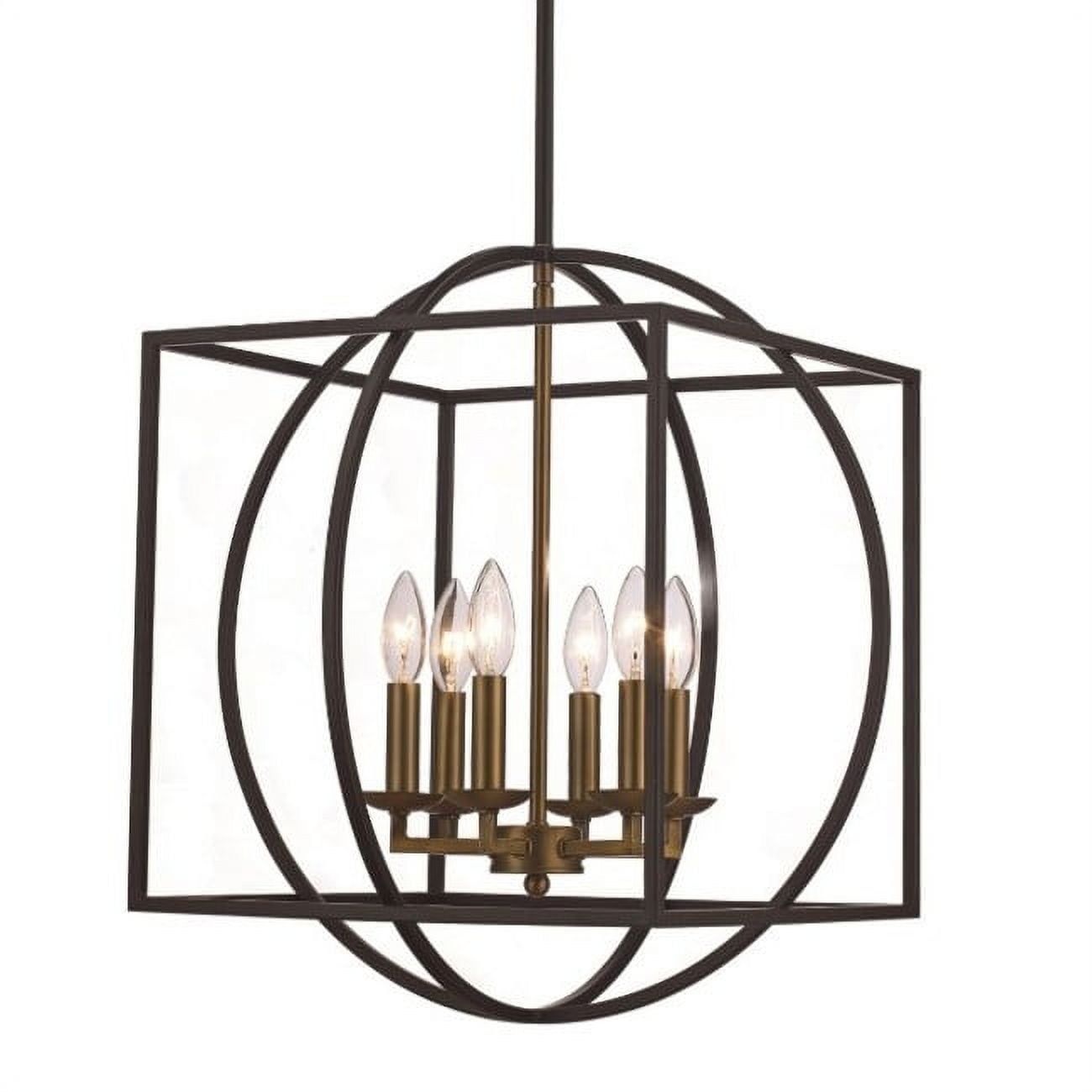 Antique Gold and Black Geometric Cage Pendant Light