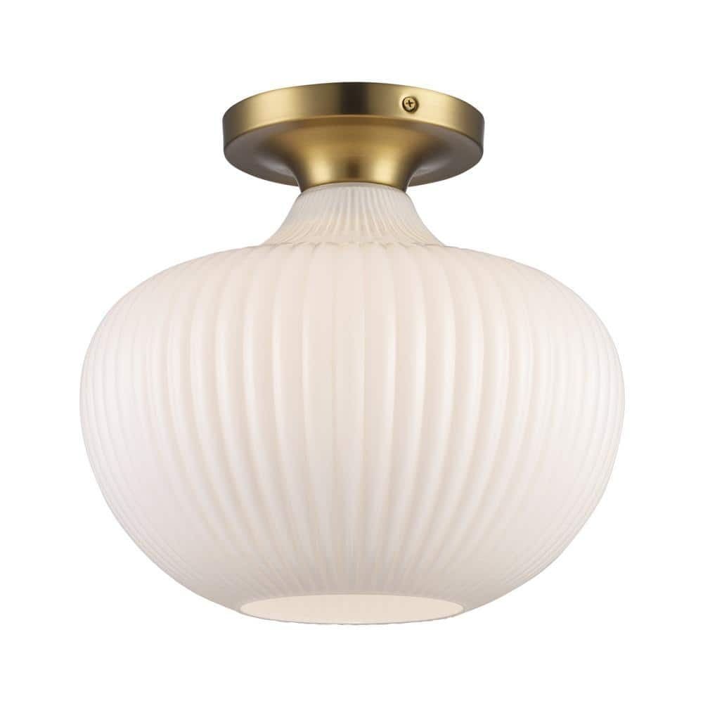 Antique Gold 12" Globe Glass Semi-Flush Ceiling Light