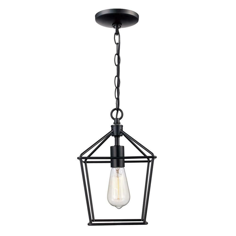 Farmhouse Industrial Black Metal Cage Mini Pendant Light