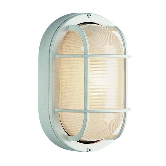 White Ribbed Glass Oval Bulkhead Outdoor Wall Sconce
