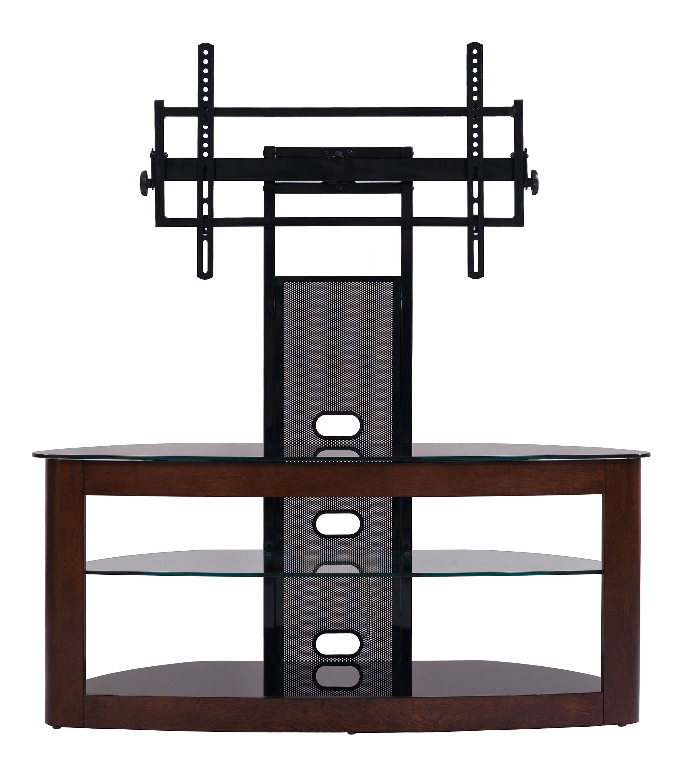 Contemporary Dark Oak and Black TV Stand with Universal Mount, 80"