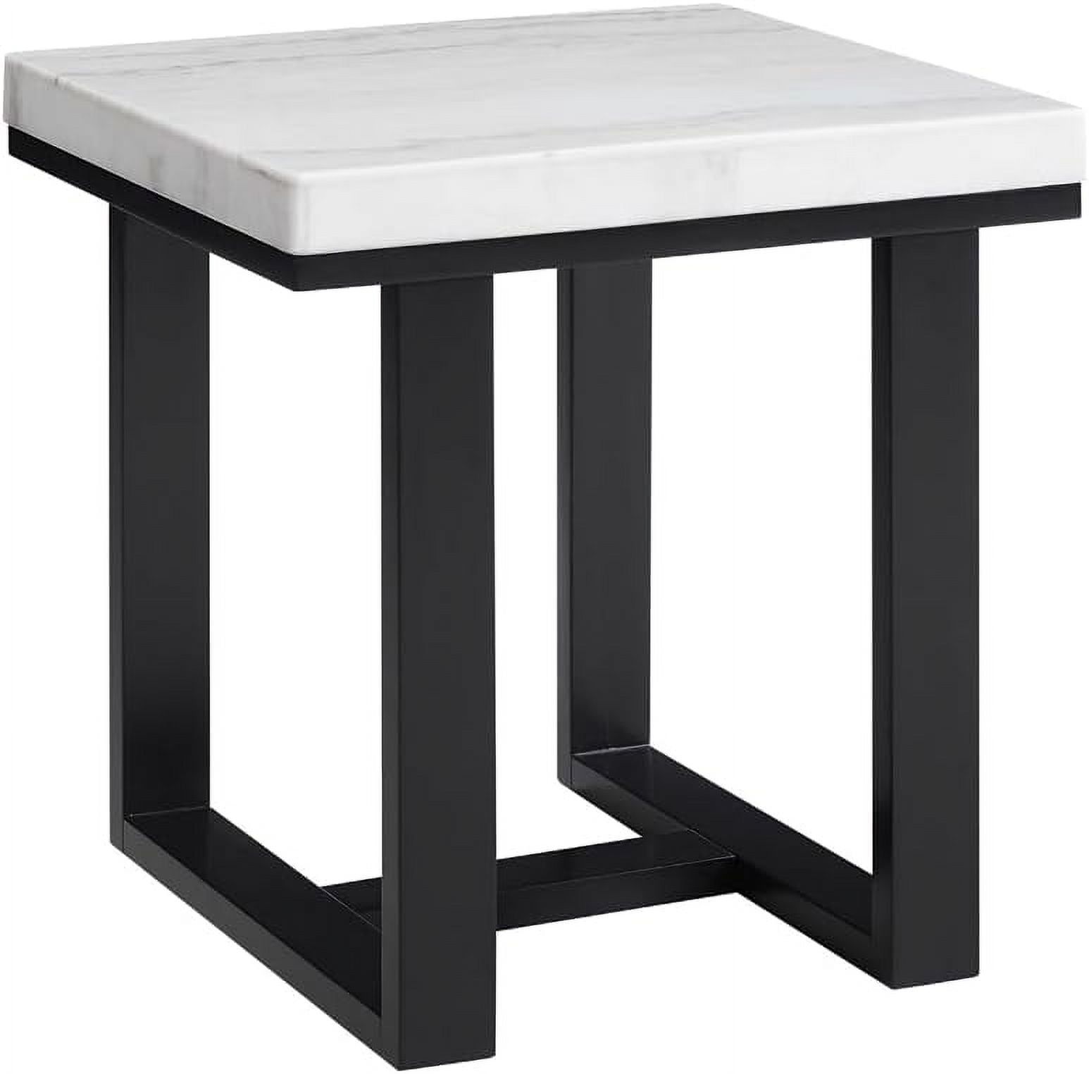 Sleek Black & White Marble Rectangular End Table with Espresso Base