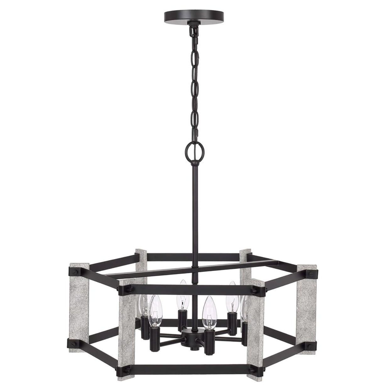 Hexagon Black and White Metal Cage Chandelier