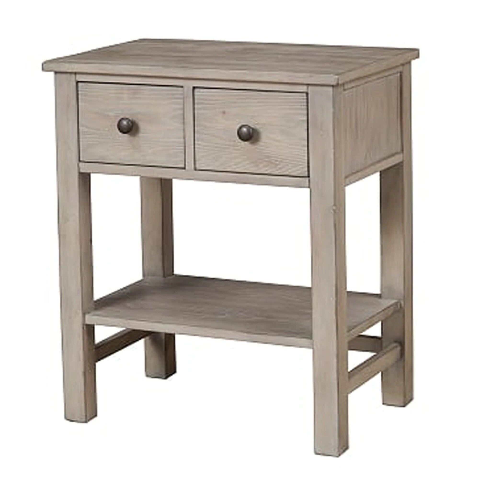 Gray Wooden 2-Drawer Nightstand with Bottom Shelf