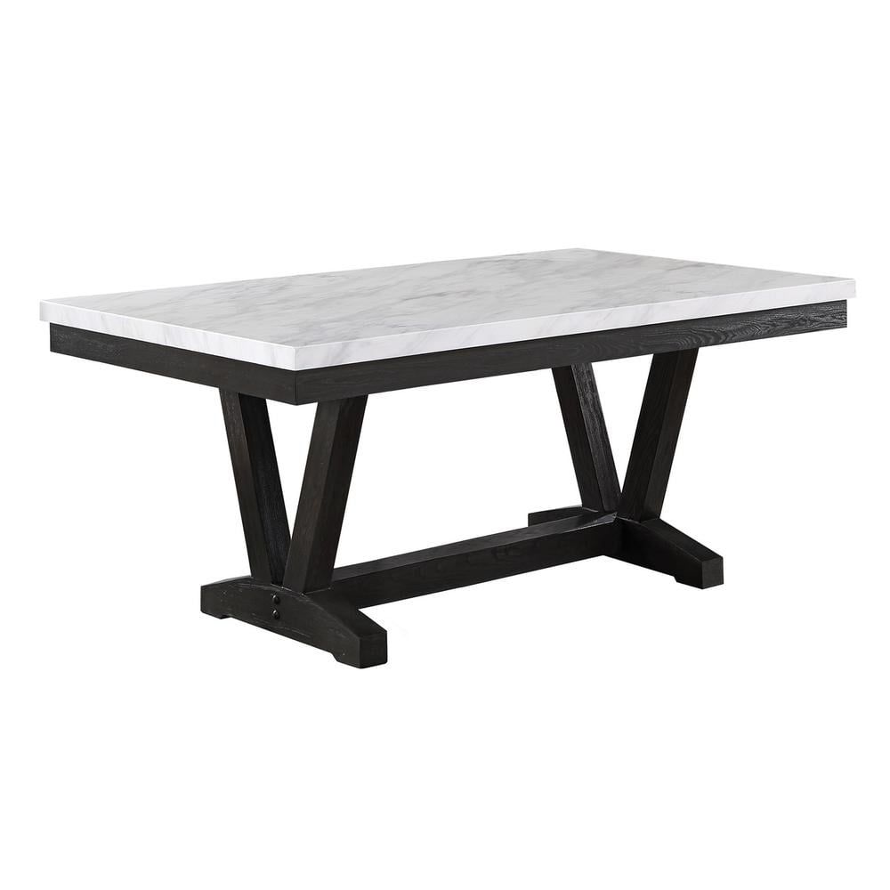 Weathered Gray Wood Dining Table with Faux Marble Top, 72"