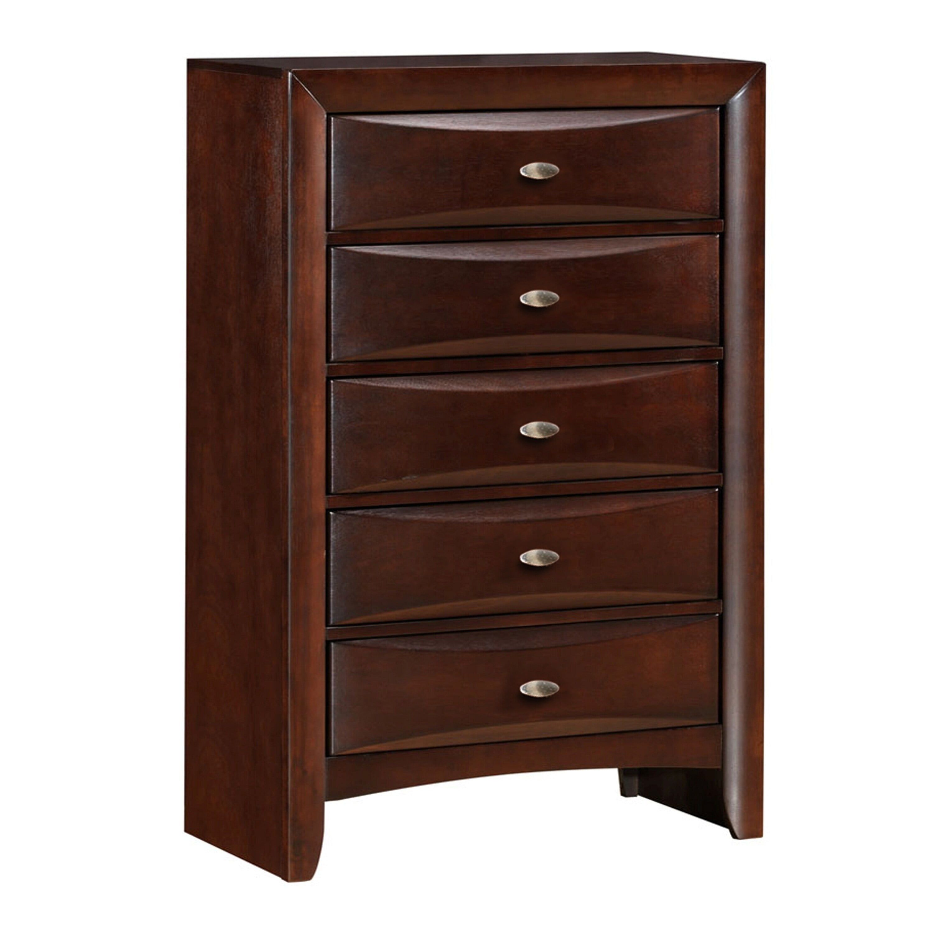 Espresso Brown Wooden Chest with 5 Beveled Drawers