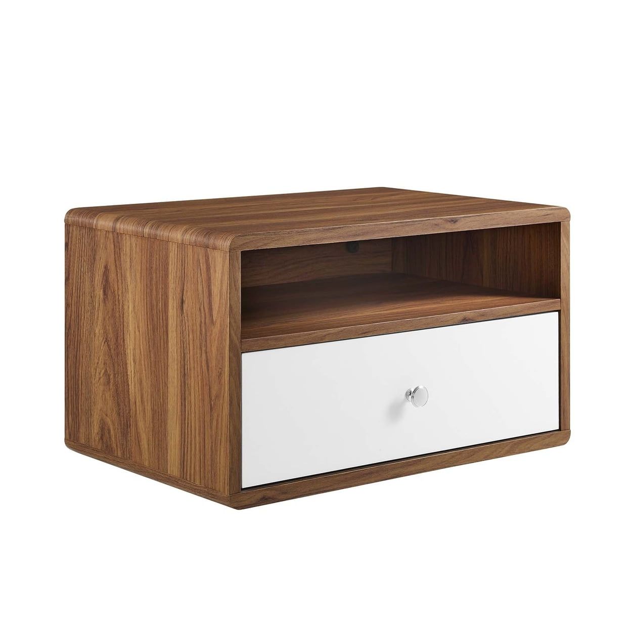 Walnut and White Mid-Century Modern Wall-Mount Nightstand