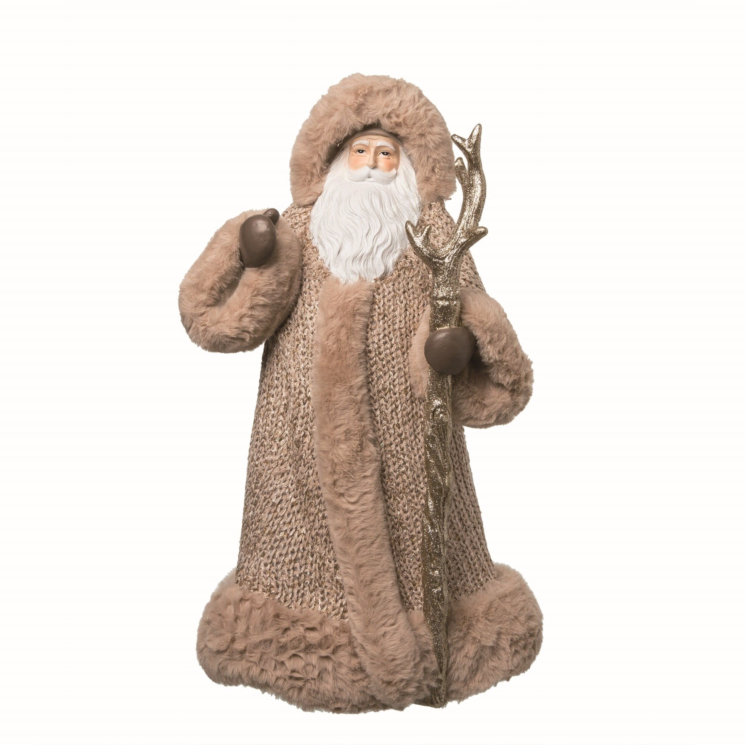 Beige and Gold Winter Santa Resin Figurine