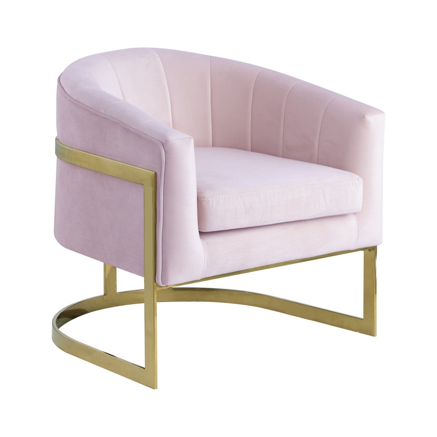 Glamorous Pink Velvet Barrel Accent Chair with Gold Accents