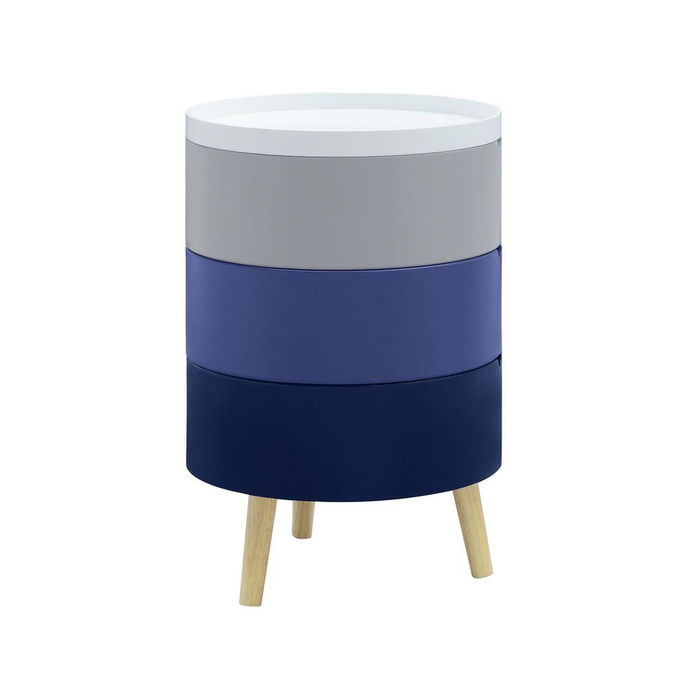 Round White and Blue Wood Tray Top End Table