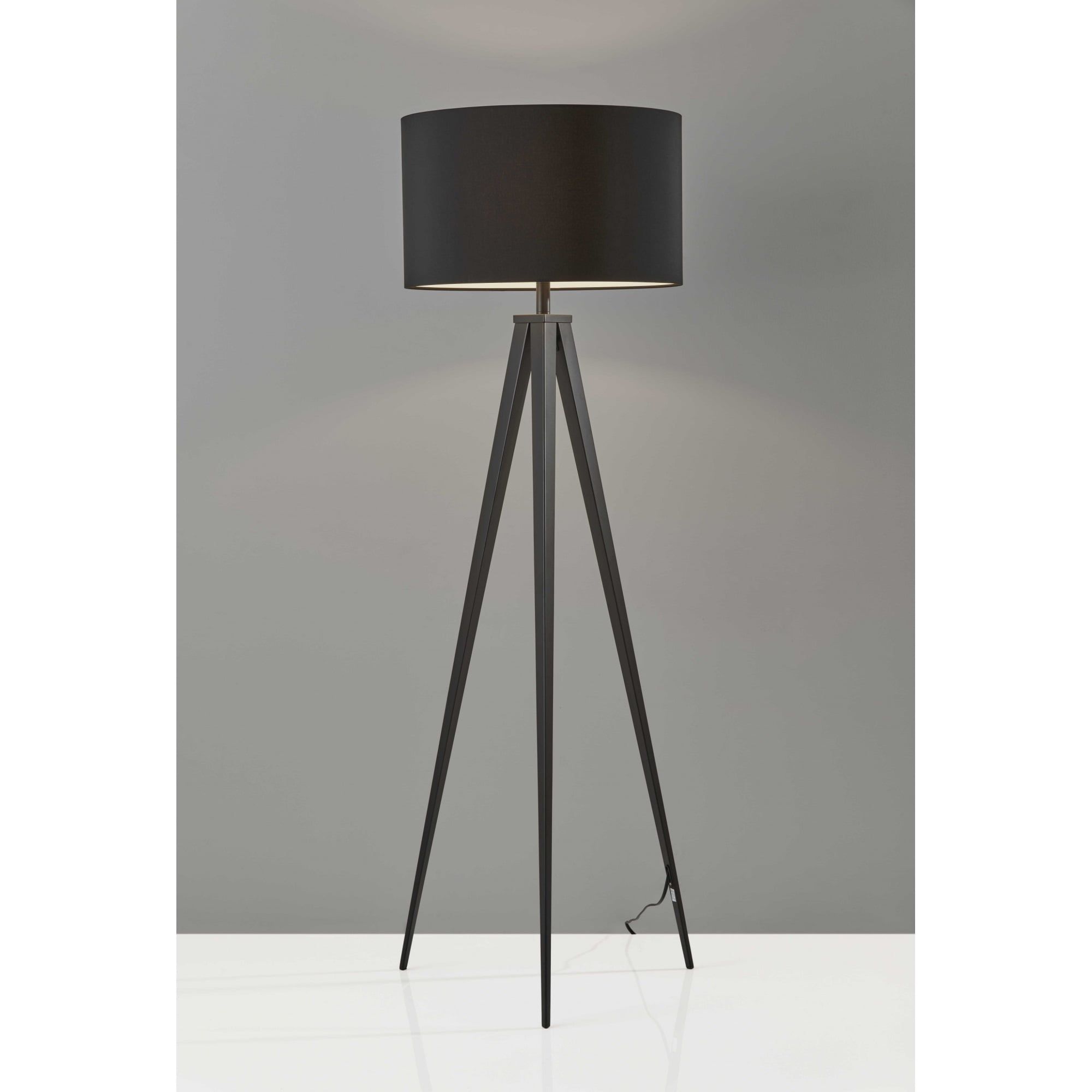 Sleek Black Metal Tripod Floor Lamp with Drum Shade