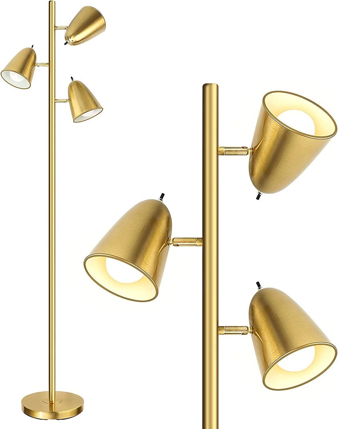 Gold Adjustable 3-Light Iron Tree Floor Lamp