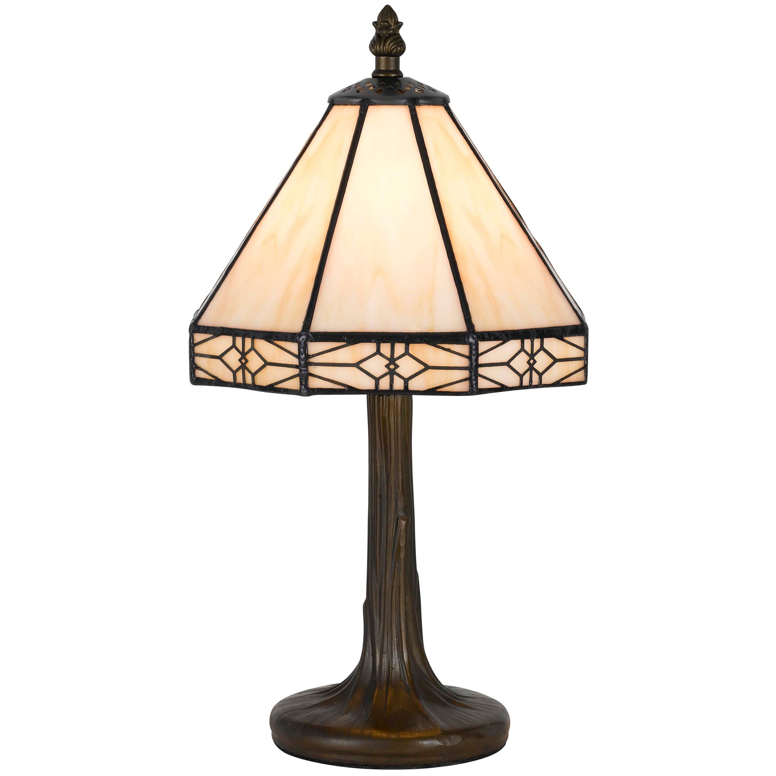 Beige and Bronze Tiffany Table Lamp with Conical Shade