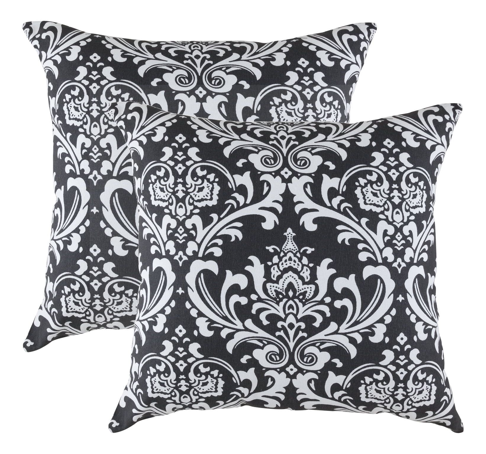 Black and White Cotton Damask Throw Pillow Covers, 20 x 20 Inches, Set of 2