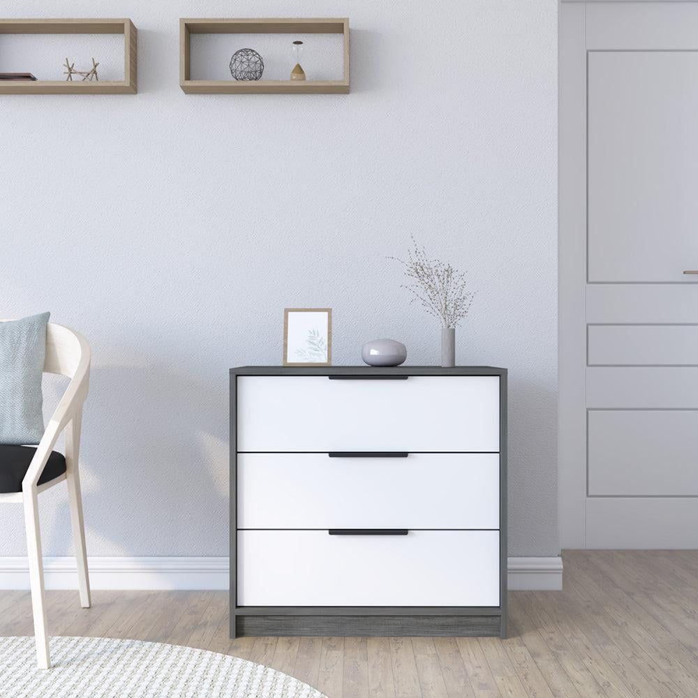 27.5" Smokey Oak and White Industrial Dresser with Steel Hardware