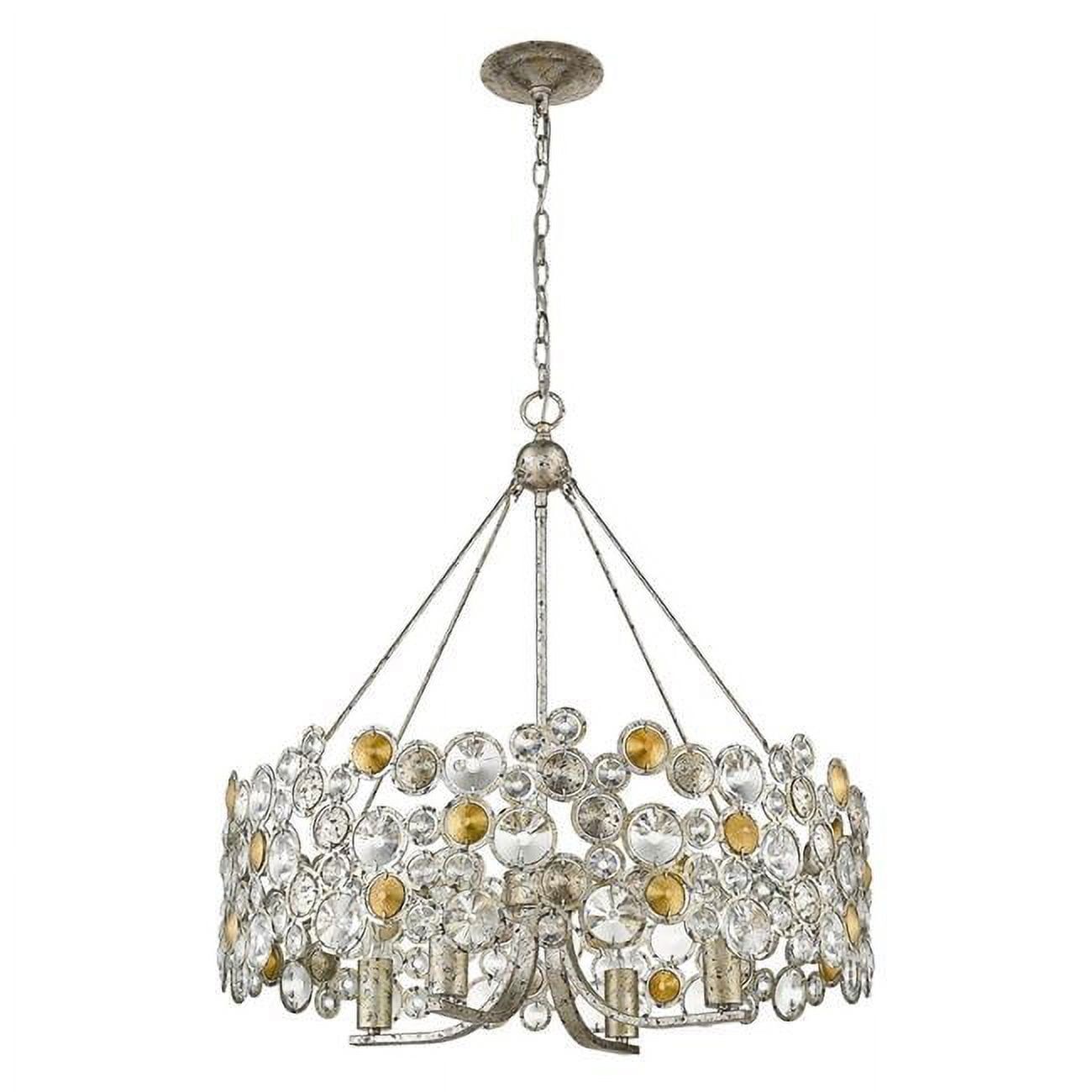 Vitozzi Antique Silver Leaf Drum Chandelier with K9 Crystals