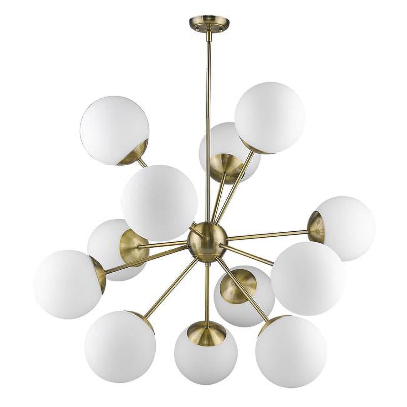 Solea 40" Antique Brass Sputnik Chandelier with Opal Glass Globes