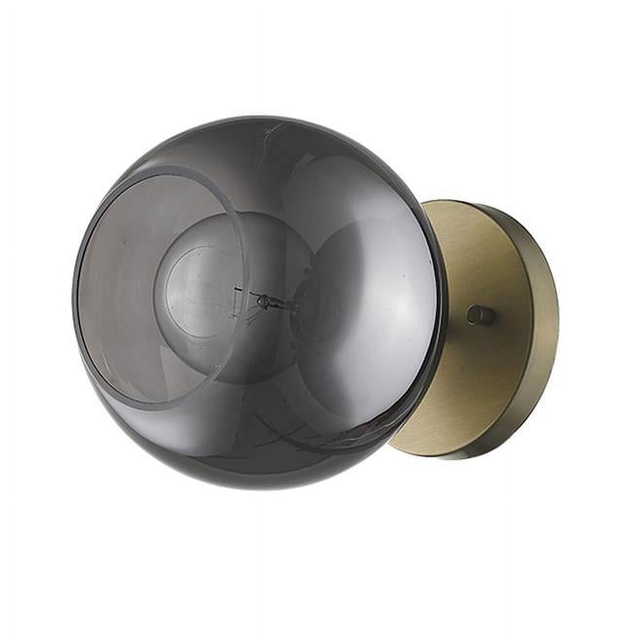 Lunette Aged Brass Dimmable Wall Sconce with Smoked Handblown Shade