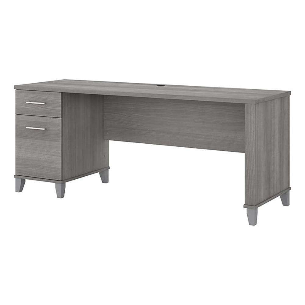Platinum Gray Adjustable Height Wood Desk with Drawer and Filing Cabinet