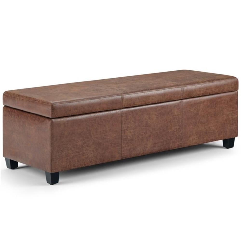 Dover Distressed Umber Brown Faux Leather Lift-Top Storage Ottoman