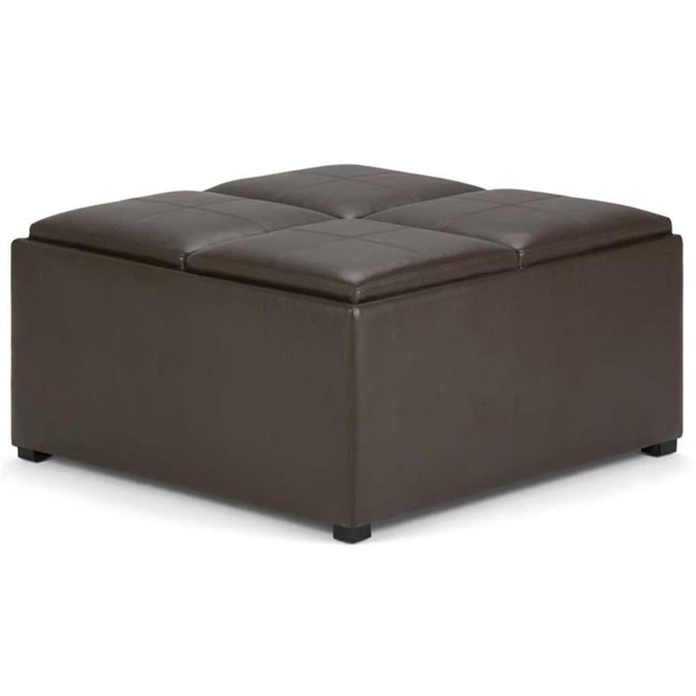 Chocolate Brown Tufted Faux Leather Storage Ottoman with Trays