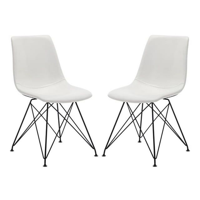 White Faux Leather Upholstered Side Chair with Metal Legs, 2-Pack