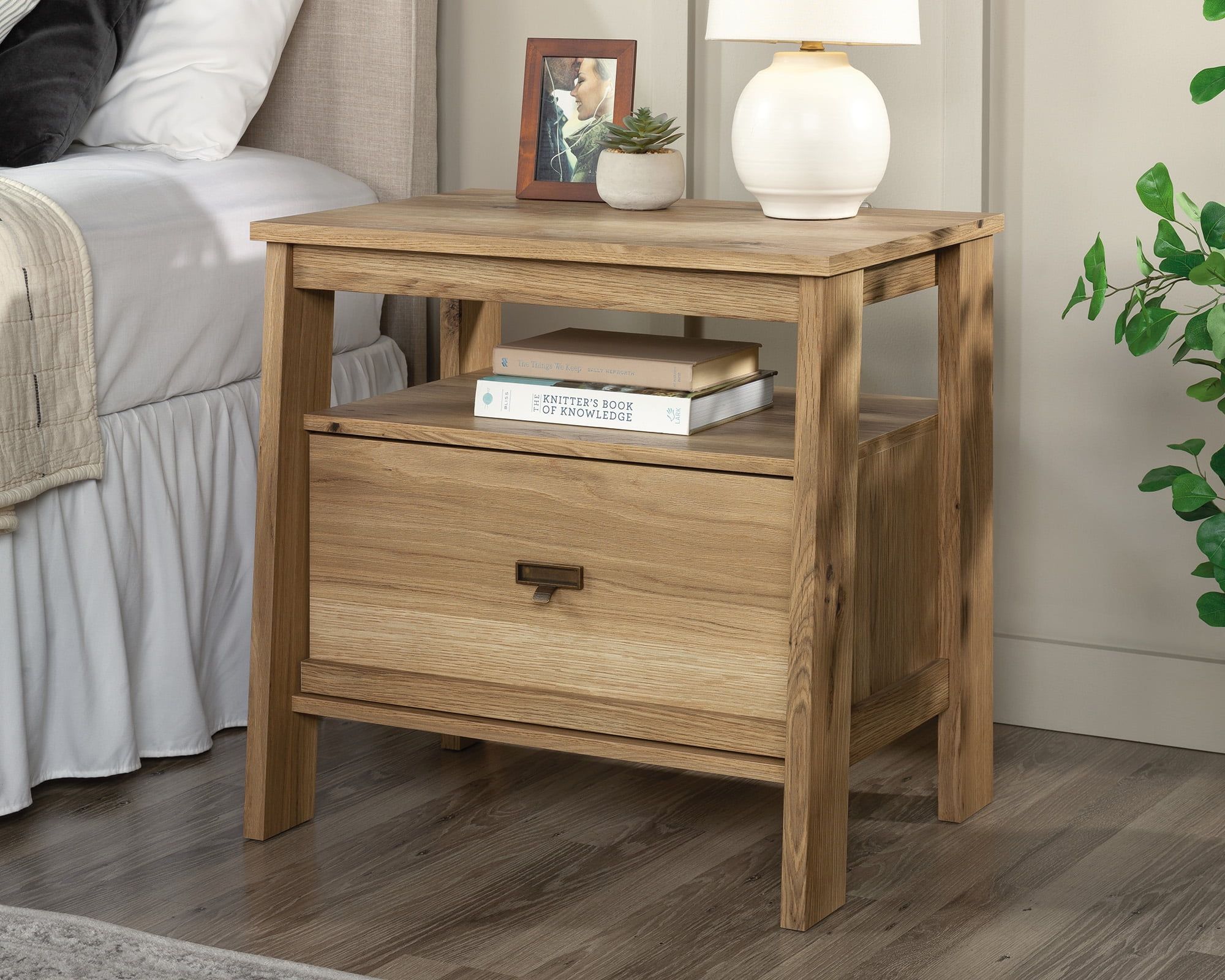 Timber Oak 1-Drawer Nightstand with Open Shelf