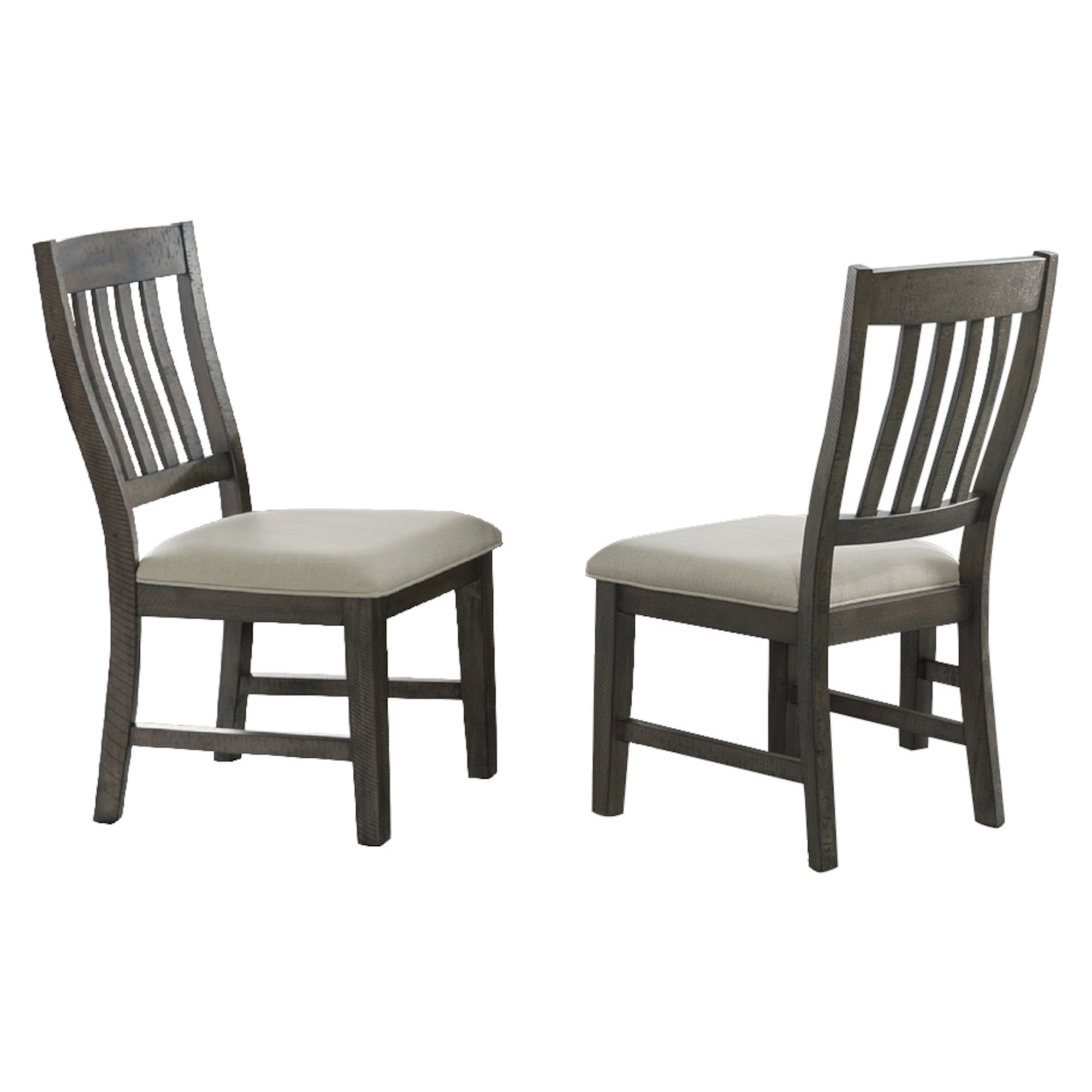 Gray Upholstered Slat Back Wood Side Chair Set