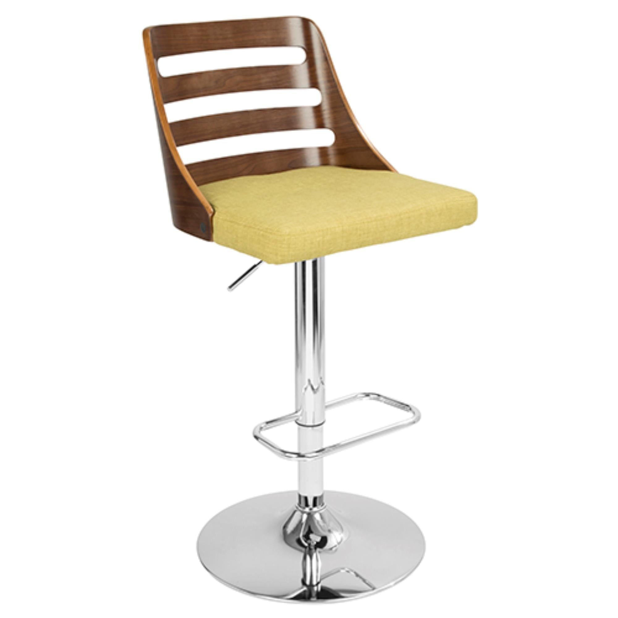 Contemporary Walnut and Green Adjustable Swivel Barstool