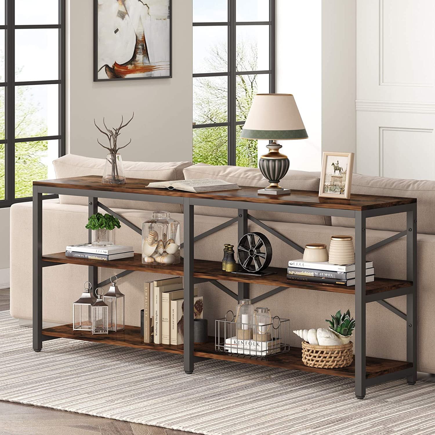 TribeSigns 70.9" Console Sofa Table Behind Couch Table, 3-Tier industrial Hallway Entryway Table with Storage Shelves